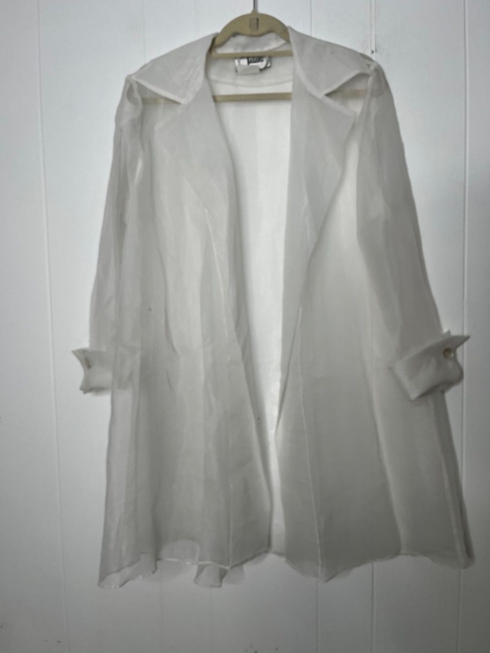 Tadashi Sheer White Organza Duster Coat Open Front One Size